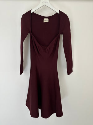 Khaite Burgundy Long Sleeve Mini Dress with Wide Neckline Size S (UK 8)
