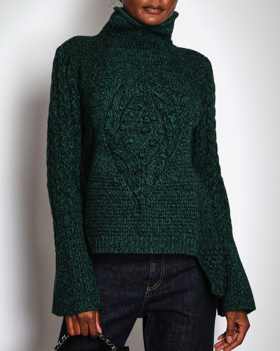 Alexander McQueen Emerald Green High-Neck Asymmetric Jumper Size L (UK 12)