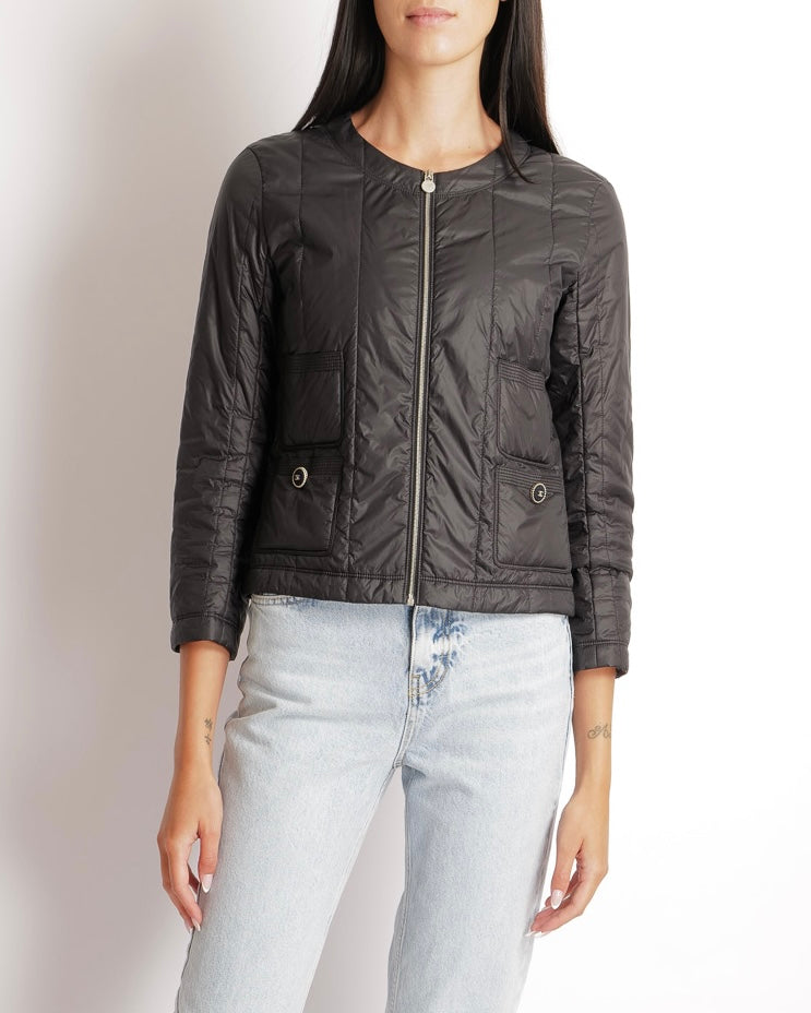 Chanel Black Windbreaker Jacket with Silver Zipper and Black and Silver CC Logo Buttons Size FR 36 (UK 8)