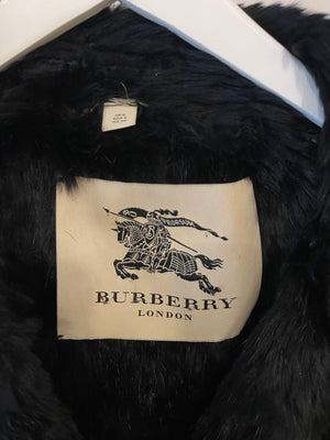 Burberry Black Long Fur Coat with Pockets Size UK 6