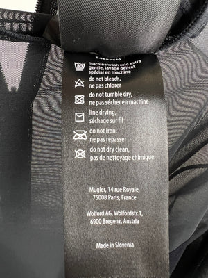 Mugler X Wolford Black Mesh Bodysuit with Velvet Panel Detail Size S (UK 8)