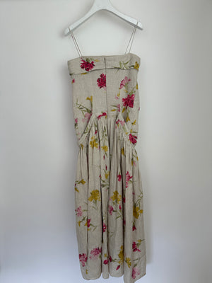 Erdem Beige, Pink & Yellow Floral Midi Dress with Bustier Top Size UK 6 (FR 34)