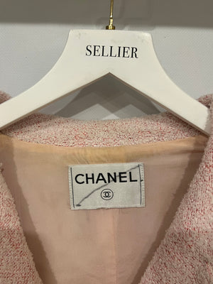 Chanel Pastel Pink Vintage Tweed Jacket with Silver and Beige CC Logo Buttons Size FR 38 (UK 10)
