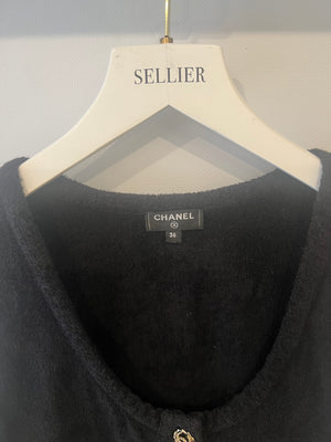 Chanel Black Terry Beach Mini Dress with Pocket Detail and Champagne Gold CC Logo Buttons Size FR 36 (UK 8)