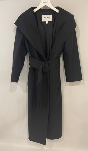 Alaïa Black Belted Double Breasted Coat with Hood Detail Size FR 34 (UK 6) RRP £3,500