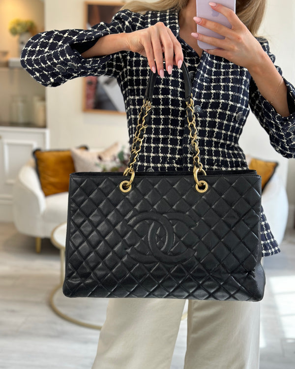 Chanel Black GST Grand Shopper Tote Bag in Caviar Leather with Gold Hardware