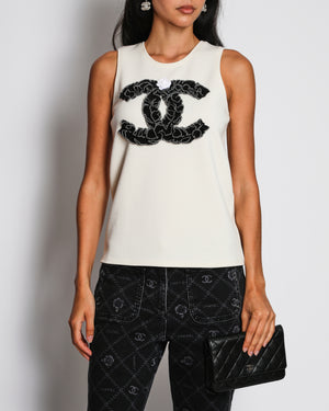 Chanel 24/S White CC Frill Vest Top Size FR 38 (UK 10)
