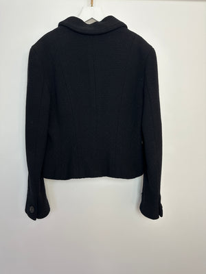 *FIRE PRICE* Chanel 02A Black Wool Jacket with Zips on The Sleeves & Leather Buttons Size FR 42 (UK 14)