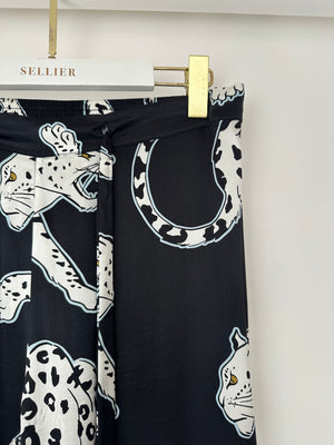 Olivia Von Halle Black & White Leopard Pattern Two-Piece Shirt and Trouser Set Size M (UK 10)