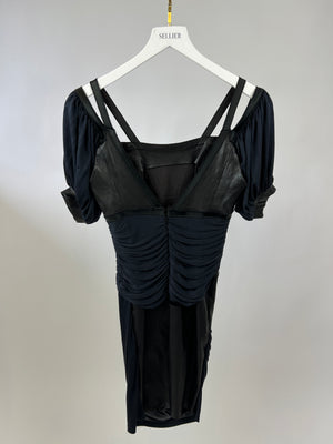 Jitrois Black and Navy Leather Ruched Panelled Dress FR 38 (UK 10)