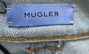Mugler Light Blue Denim Panelled Skinny Jeans with Back Logo Detail Size FR 36 (UK 8)