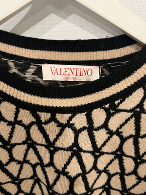 Valentino Black and Beige Wool Vlogo Jumper Size XS (UK 6)