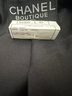 Chanel 96/A Black Double Breasted Velvet Jacket with Gold Gripoix Button Details Size FR 40 (UK 12)