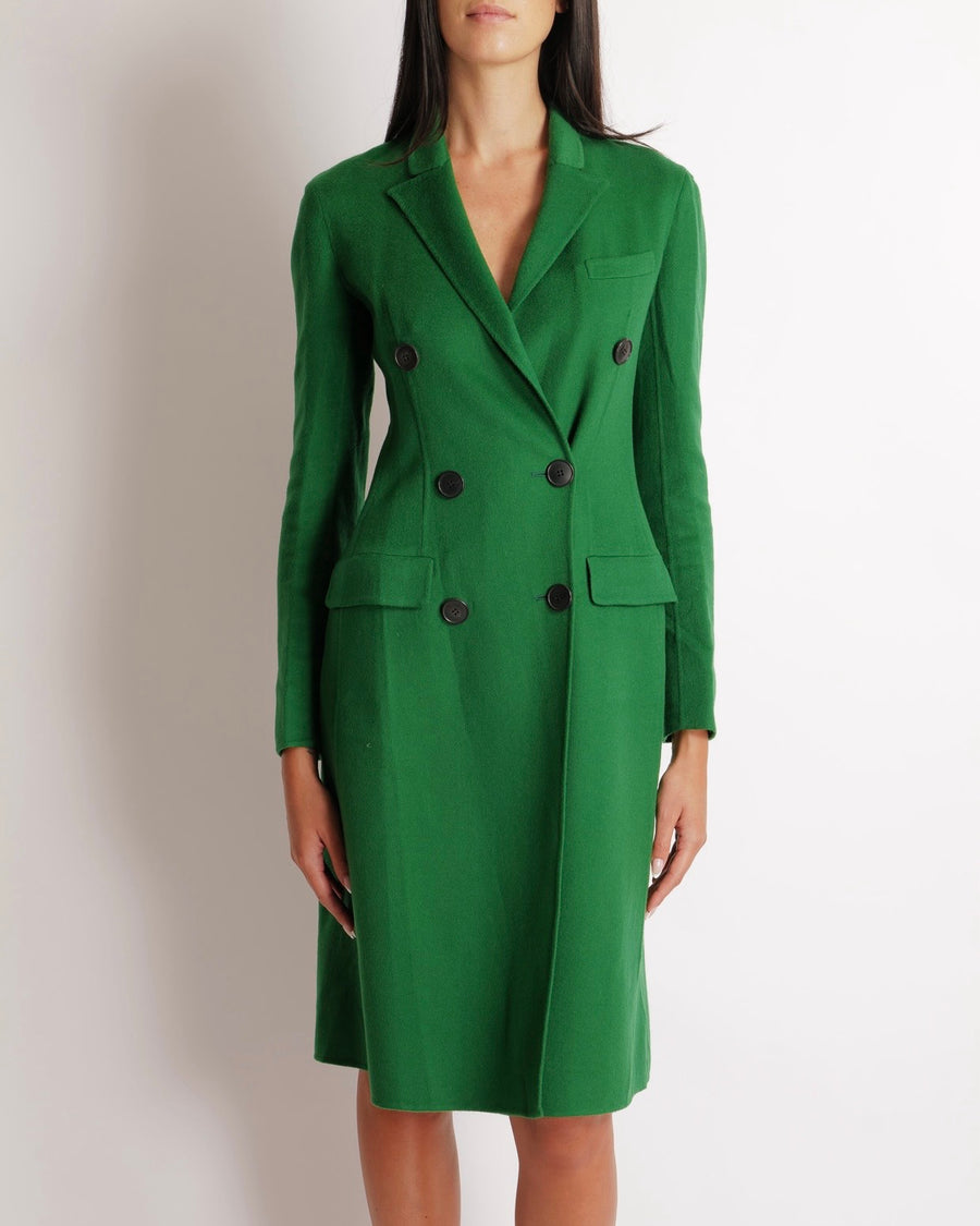 Christian Dior Green Cashmere Coat with Black Buttons Size FR 34 (UK 6)