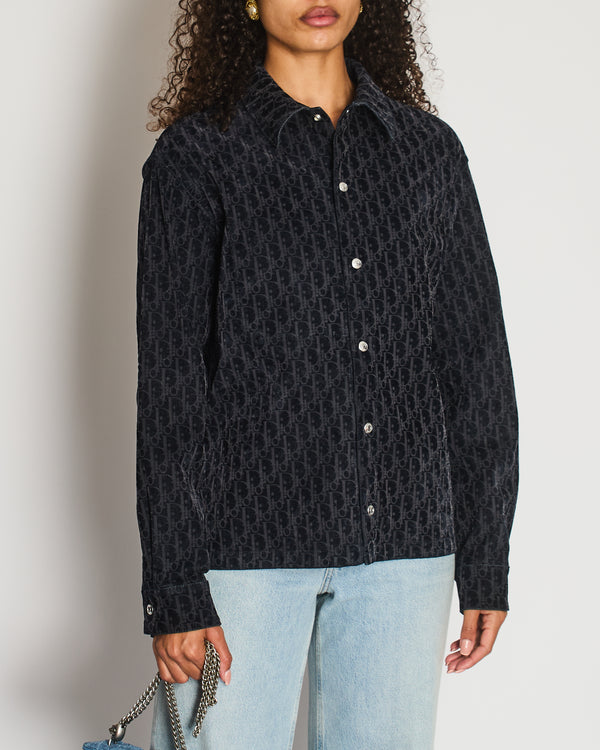Christian Dior Navy Dior Oblique Velours-Effect Denim Jacket Size FR 46 (UK 18)