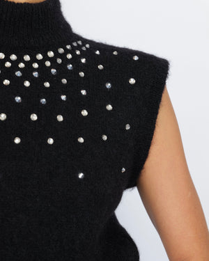 Alessandra Rich Black Mohair Sleeveless Jumper with Embellishments Size IT 44 (UK 12) RRP £515