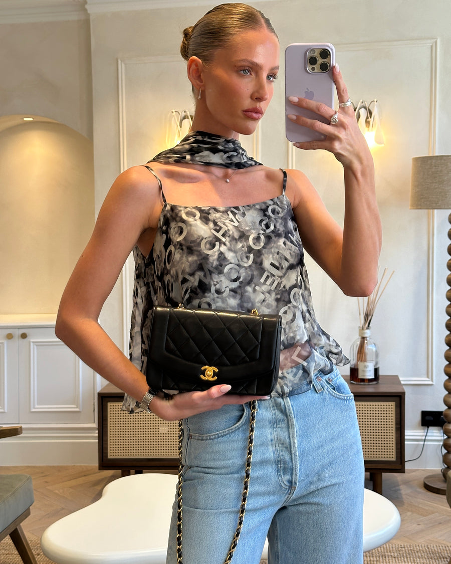 Chanel Vintage Espresso Small Diana Flap Bag in Lambskin Leather with 24K Gold Hardware