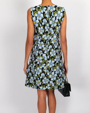 Dolce & Gabbana Black Sleeveless Mini Dress with Blue Floral Prints Size IT 42 (UK 10)