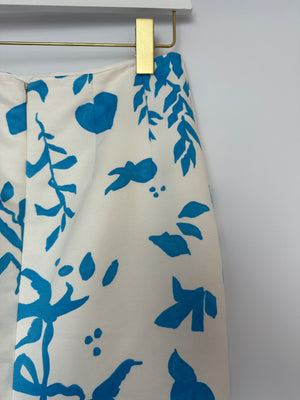 Emilia Wickstead White and Blue Floral Printed Crop Top and Midi Skirt Set Size UK 12