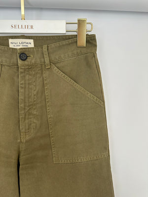 Nili Lotan Green Denim Wide Leg Trousers With Loop Detail Size US 2 (UK 6)
