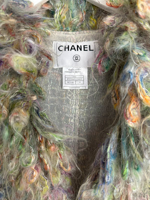 Chanel Green 03/A Knitted Jacket with Purple Stone Button Details Size FR 38 (UK 10)