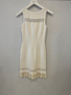 Alaïa White Ribbed Sleeveless Mini Dress with Knit and Frill Details Size FR 38 (UK 10)