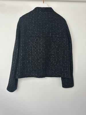 Chanel 25C Black Sequin Single-Breasted Collarless Tweed Jacket with CC Button Detail Size FR 42 (UK 14)