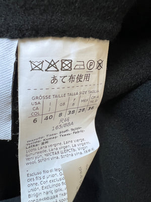 S Max Mara Black Hooded Wool Coat with Belt and White Trim Detail Size IT 40 (UK 8)