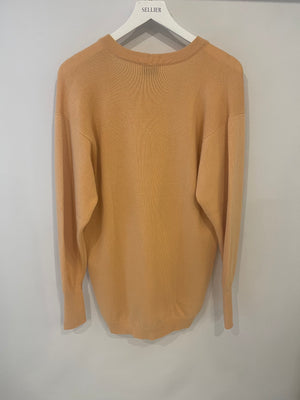 *FIRE PRICE* Chanel Peach Long Cardigan with Gold CC Logo Buttons Size FR 42/44 (UK 14/16)