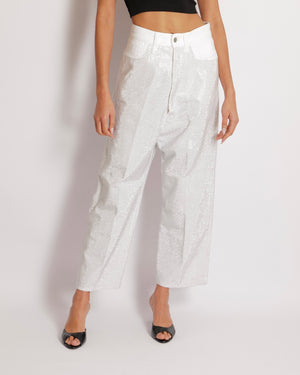 Golden Goose White Crystal Embellished Wide-Leg Jeans Size 26 (UK 8) RRP £1,000