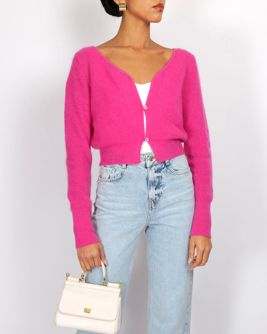 Jacquemus Mohair Pink Long-Sleeved Cardigan Size FR 44 (UK 16) RRP £265