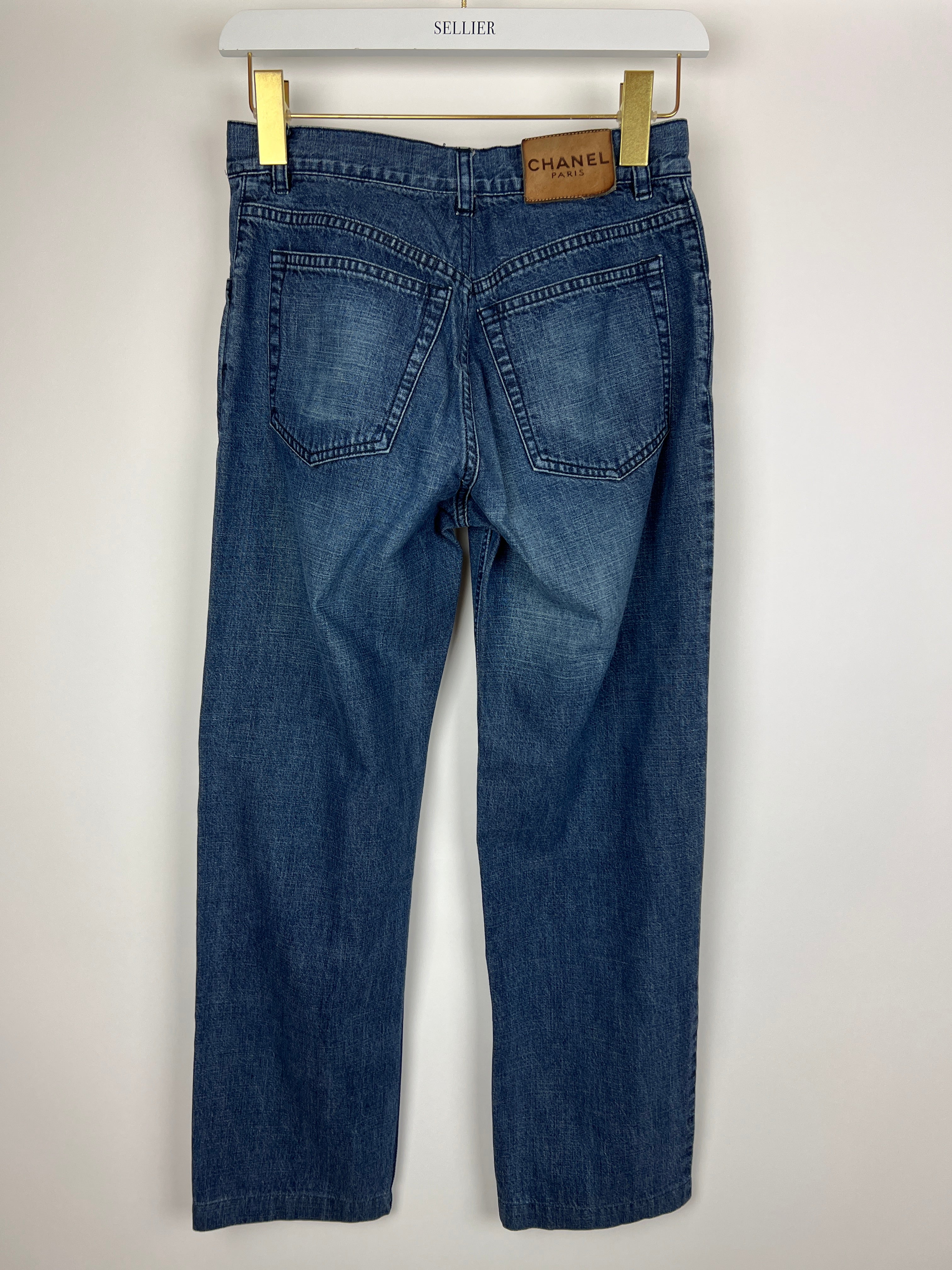 Chanel Vintage 01/A Washed Blue Denim 3 Zip Jeans Size FR 38