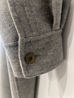 Fendi Grey Wool Belted Coat with FF Logo Lining Gold Logo Buttons Size IT 42 (UK 10) RRP £3,600