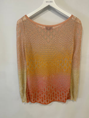 Missoni Light Pink, Orange, Yellow Metallic Long Sleeve Top Size UK 8/10