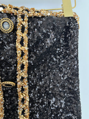 Balmain Black and Gold Sequin Mini Dress with Buttons Details Size UK 8 RRP £4,400