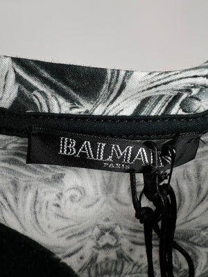 Balmain Black, White Printed Vest Top with Gold Button Detail Size FR 36 (UK 8)
