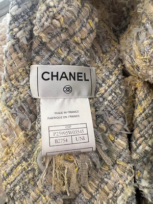 Chanel Yellow & Grey Tweed Midi Skirt with Pockets and Belt Size FR 38 (UK 10)
