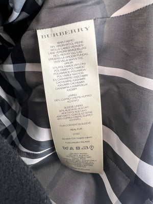 Burberry Black Wool Double-Breasted Coat with Fur Sleeve Detail FR 40 (UK 12)