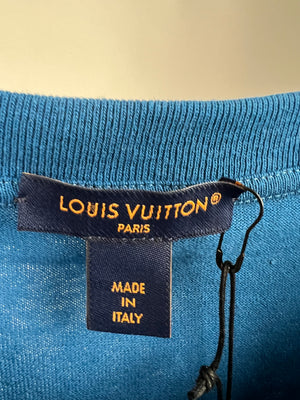 Louis Vuitton Blue Oversized T-Shirt with Neck Logo Chain Detail Size M (UK 10) RRP £650