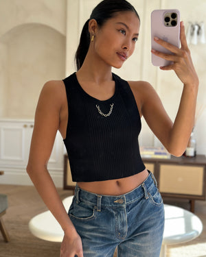 Louis Vuitton Black Tank Top with Chain Detail Size M (UK 10)