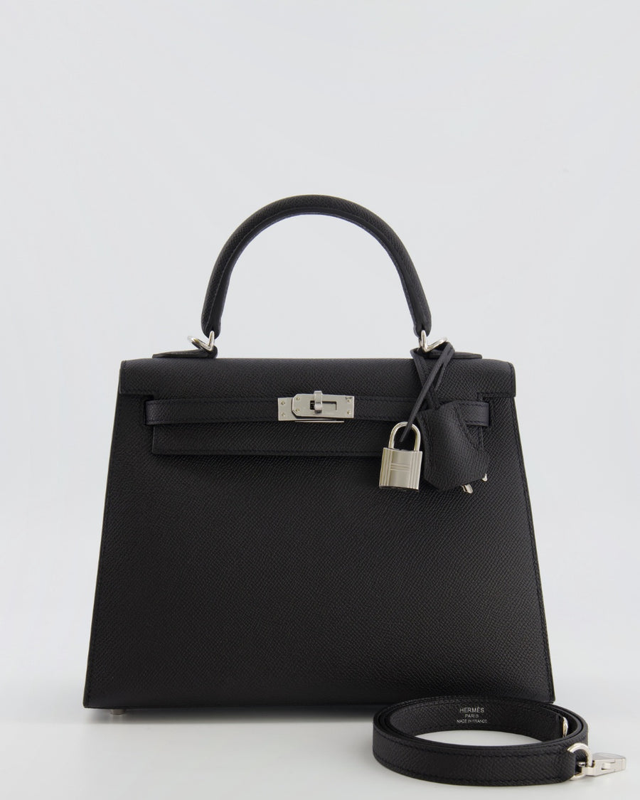 Hermès Kelly 25 Sellier Bag in Black Epsom Leather with Palladium Hardware