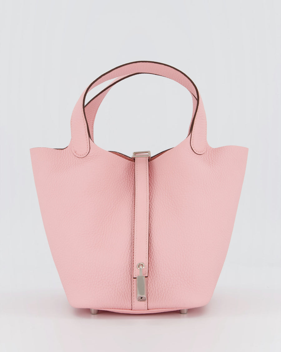 *ULTRA RARE* Hermès Picotin Bag 18cm in Rose Sakura Clemence Leather with Palladium Hardware