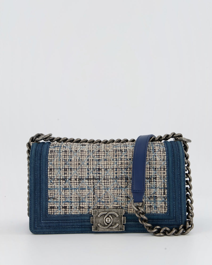 Chanel Medium Boy Bag in Blue Denim Tweed with Gunmetal Hardware