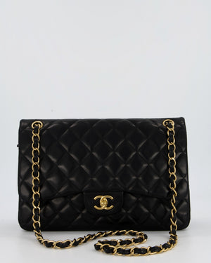 Chanel Black Jumbo Classic Double Flap Bag in Lambskin Leather with Gold Hardware