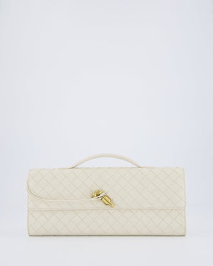 Bottega Veneta Sea Salt Andiamo Intrecciato Leather Clutch Bag with Gold Hardware RRP £2,850