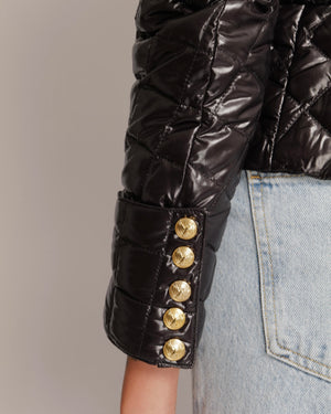 Balmain Black Quilted Puffer Jacket with Gold Zipper Detail Size FR 36 (UK 8) RRP £2,650