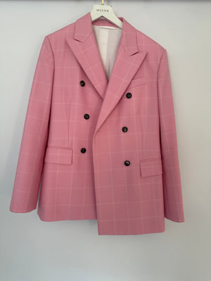 Calvin Klein Candy Pink Check Suit Jacket and Straight Let Trousers Set Size FR 38 (UK 10)