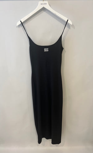 Miu Miu Black Midi Jersey Dress with White Logo Detail Size IT 38 (UK 6) RRP £1,060