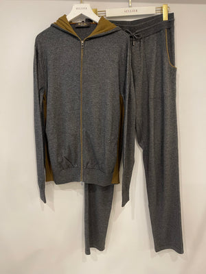 Loro Piana Dark Grey Cashmere Gilet and Jogger Set with Khaki Detail Size S (UK 8)