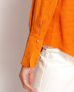 Chloe Orange Silk Printed Shirt with Neck-Tie Detail Size FR 34 (UK 6)